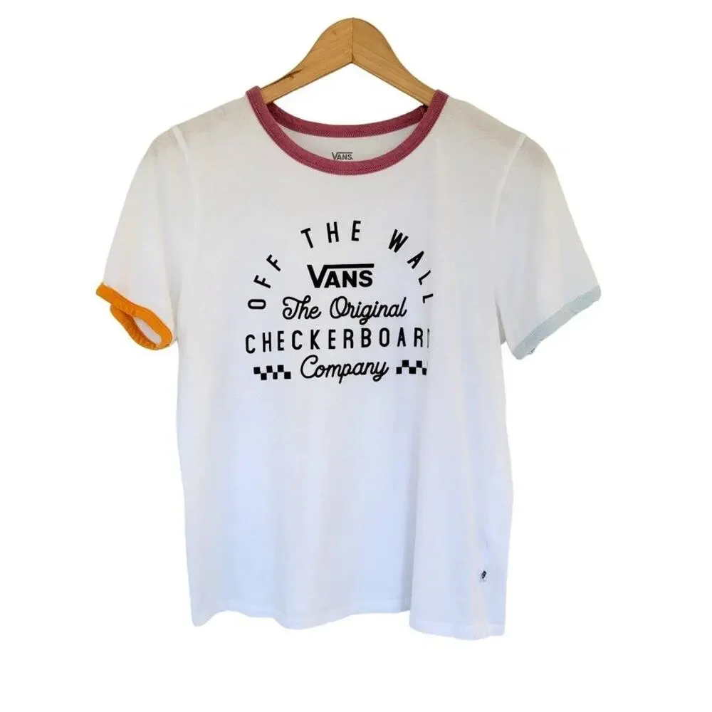 Vans Off The Wall Cropped Tee Womens L White Short Sleeve Cotton Logo Retro